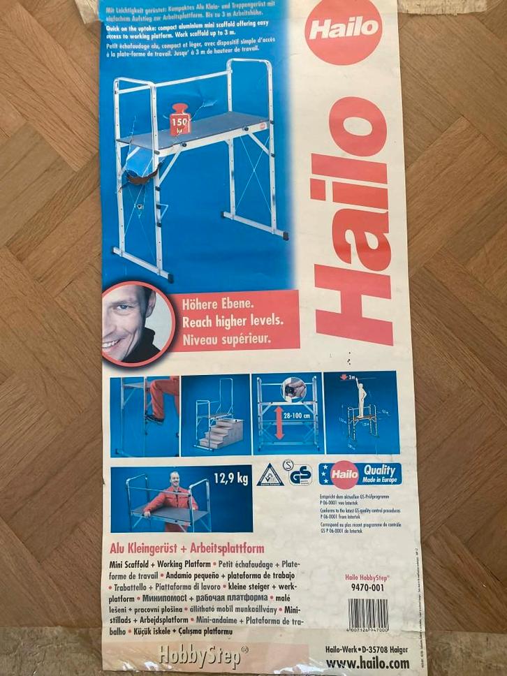 Echafaudage alu + plateforme de travail, Bricolage & Construction, Échelles & Escaliers, Comme neuf, Échelle, 2 à 4 mètres, Pliable ou rétractable/escamotable