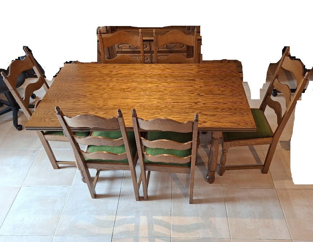 Eiken tafel en 6 stoelen, Huis en Inrichting, Tafels | Eettafels, Ophalen, Gebruikt, 150 tot 200 cm, Eikenhout
