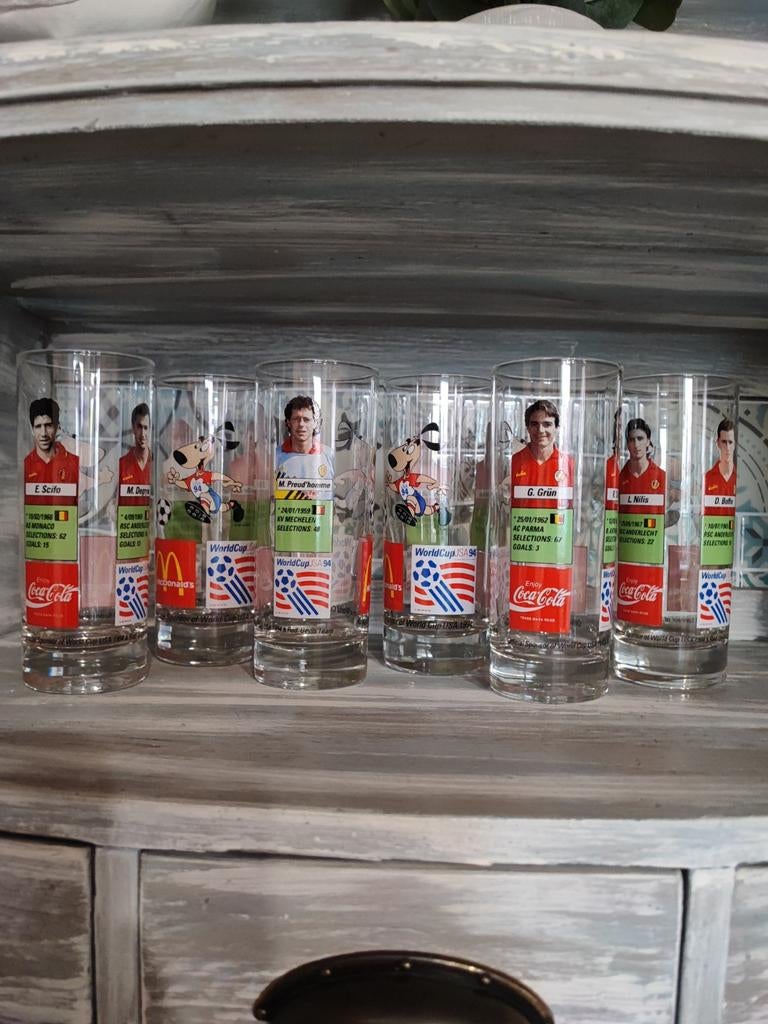 6 verres équipe belge coupe du monde 1994 USA, Enlèvement ou Envoi, Comme neuf, Autres types