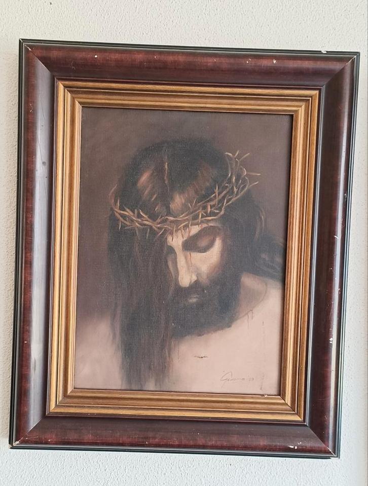 Peinture à l'huile sur cadre en bois Jésus, Antiquités & Art, Art | Peinture | Classique, Enlèvement ou Envoi