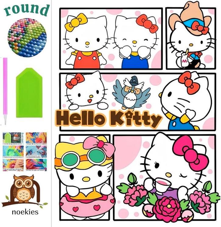 nr 106 Diamond Painting hello kitty 50x40cm (rond), Hobby en Vrije tijd, Knutselen, Nieuw, Knutselwerk, Verzenden