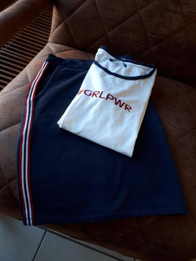 TRND by Bel&Bo-set : rok maat 42 + Tshirt maat M - blauw/wit, Kleding | Dames, Rokken, Maat 38/40 (M), Bel & Bo, Zo goed als nieuw