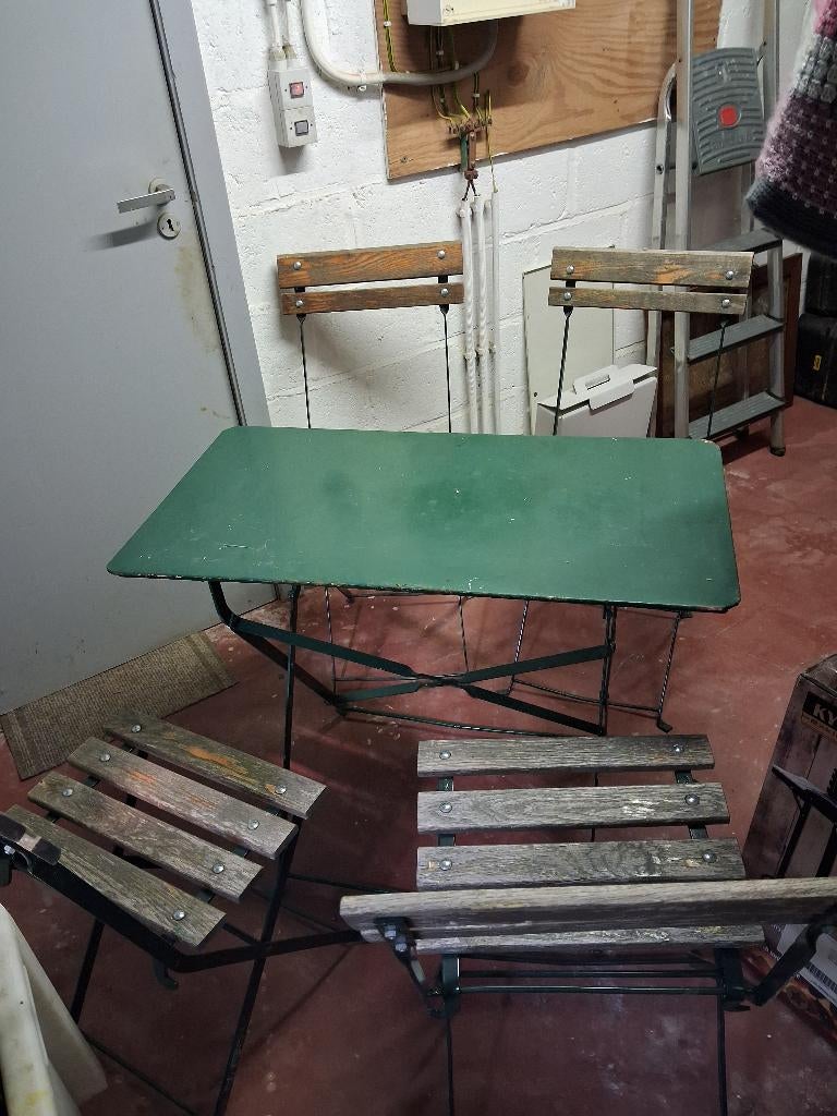 Oude bistro tafel en stoelen, Salons de jardin, Utilisé, Autres matériaux, Enlèvement