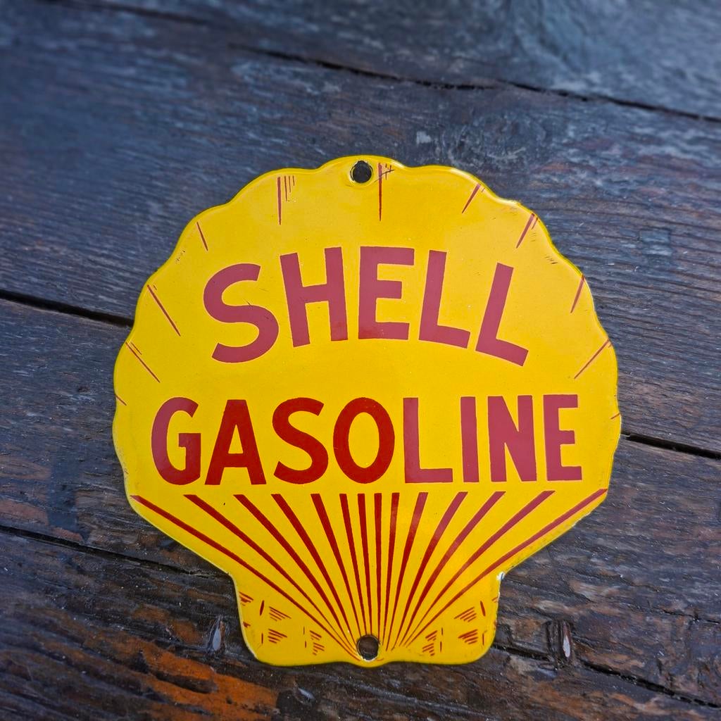 shell gasoline emaille reclamebord, Ophalen of Verzenden, Reclamebord