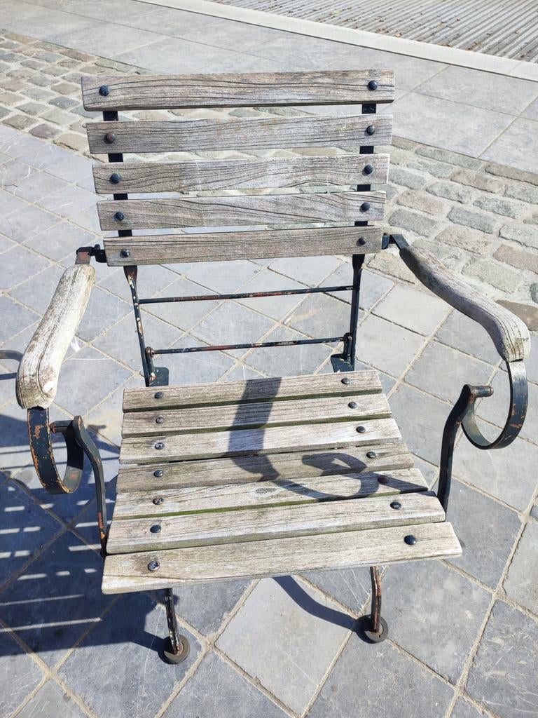 Te koop! Mooie gietijzeren stoelen met hout., Tuin en Terras, Ophalen, Gebruikt, Stoel, Tuinset