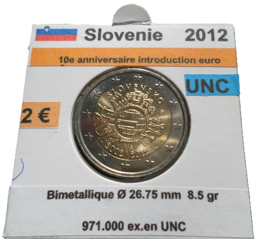 SLOVENIE  2012 - 10eme anniversaire euro  UNC, Postzegels en Munten, Munten | Europa | Euromunten, Verzenden, Slovenië, 2 euro