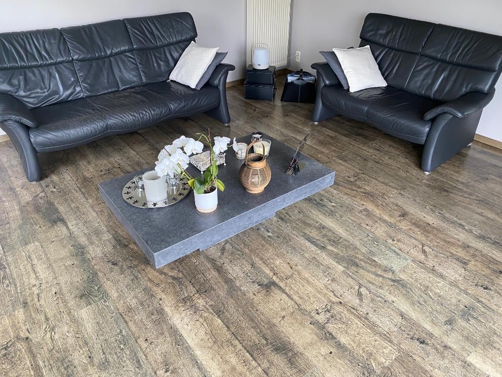 Canapés en cuir (1x 3 places + 1x 2 places), Autres matériaux, 200 à 250 cm, Banc droit, Contemporain