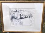 cadre avec encre de chine village inconnu signé Betremieux, Antiquités & Art, Enlèvement ou Envoi