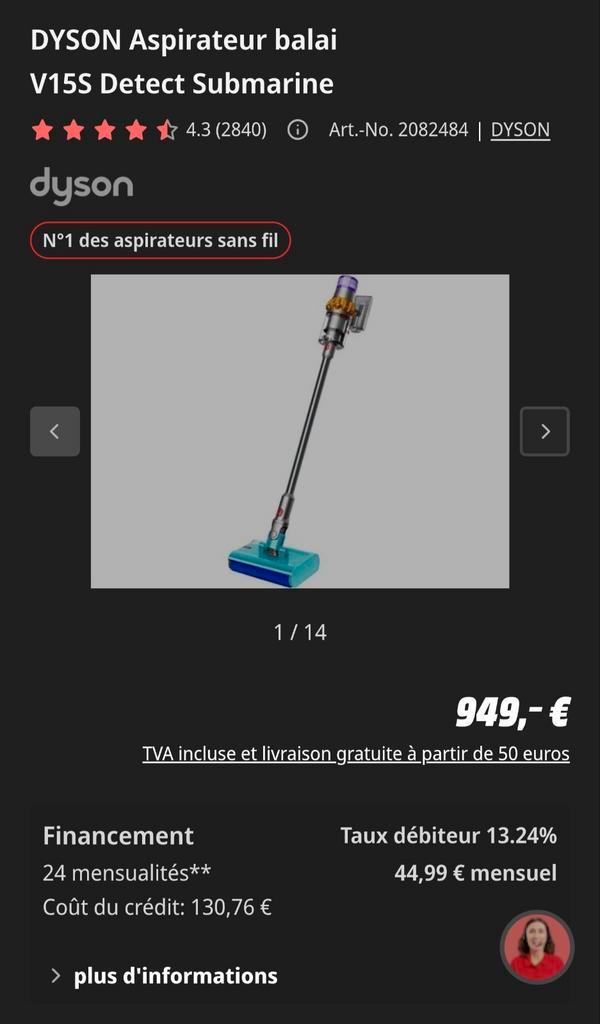 Dyson V15S Detect Submarine (LAVE + ASPIRE), Electroménager, Aspirateurs, Aspirateur, Enlèvement