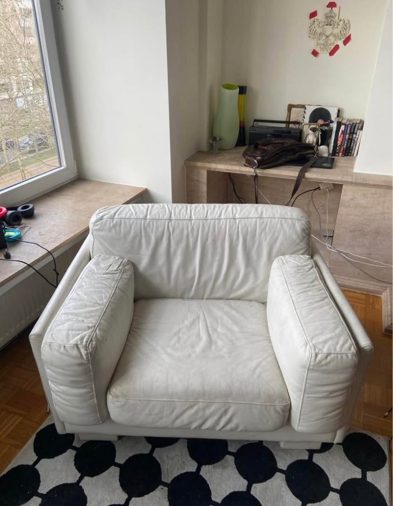 2 vintage witte leren zetels, Enlèvement, Utilisé