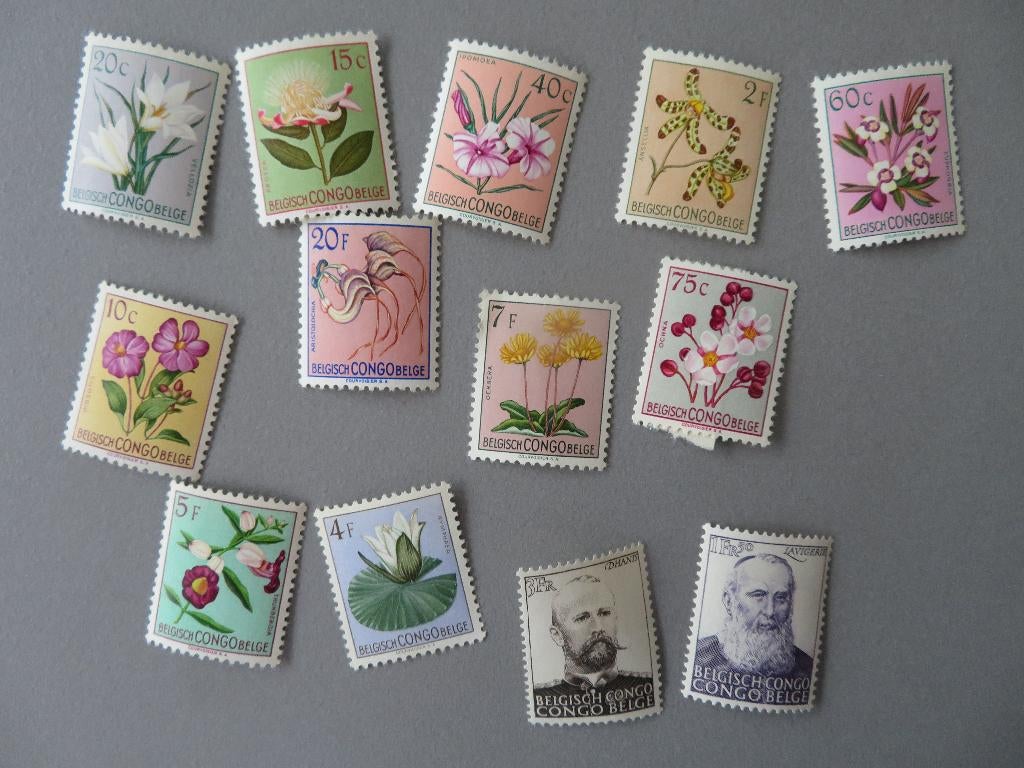13 postzegels postfris Belgisch Kongo 1950,s bloemen ea, Ophalen of Verzenden, Postfris, Postfris