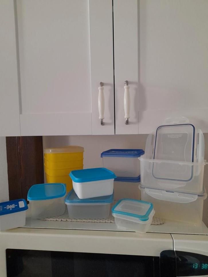 Set verse/diepvriezer/opbergdozen, Huis en Inrichting, Keuken | Tupperware, Gebruikt, Bus of Trommel, Wit, Ophalen of Verzenden