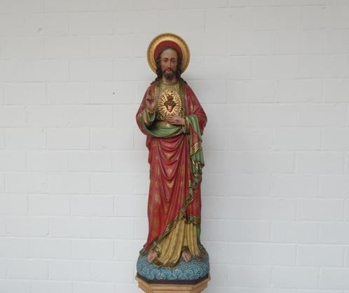 GROOT Heilig Hart beeld, neogotische beschildering, Antiek en Kunst, Antiek | Religieuze voorwerpen, Ophalen