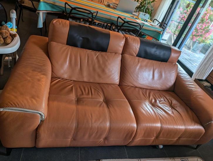 Formosa lederen lounge — 2-zits elektrische relaxbank + zitp, Huis en Inrichting, Zetels | Zetels, Zo goed als nieuw, Leer, Ophalen