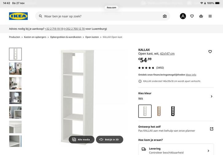 Kallax kast 42 op  147, Huis en Inrichting, Kasten | Boekenkasten, Gebruikt, Minder dan 50 cm, 100 tot 150 cm, 25 tot 50 cm, Overige houtsoorten