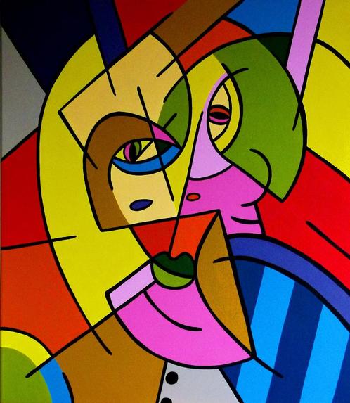 Kleurrijk portret - Pablo Picasso, kubisme, Pop Art, Antiek en Kunst, Kunst | Schilderijen | Modern, Ophalen