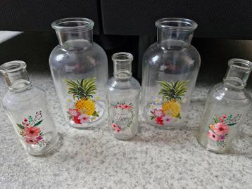 Set van 2 grote (fles)vazen en 3 kleine