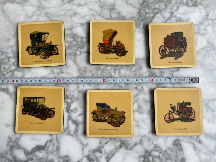 Vintage onderzetters voor oldtimers uit 1900 — set van 6, Antiek en Kunst, Antiek | Glaswerk en Kristal, Ophalen