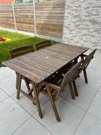 Tuinset met 4 stoelen 143x75 cm, Jardin & Terrasse, Tables de jardin, Rectangulaire, Bois, Utilisé, Enlèvement ou Envoi