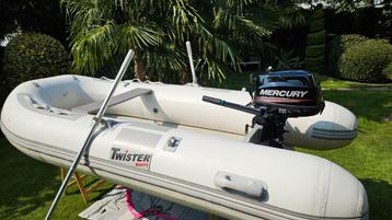 Rubberboot Twister met Mercury 5pk buitenboordmotor, Watersport en Boten, Ophalen, Zo goed als nieuw
