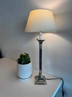 Zilverkleurige tafellamp met nieuwe linnen kap, Ophalen of Verzenden