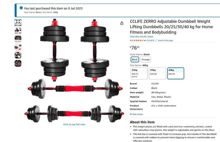 home dumbbell, Sport en Fitness, Fitnessmaterialen, Zo goed als nieuw, Dumbbell, Armen, Benen, Borst, Rug, Ophalen