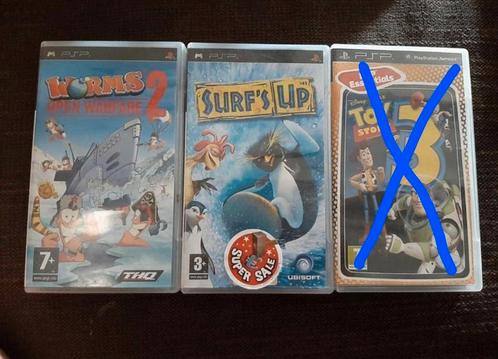 PlayStation portable PSP worms /surf's up / toy story 3, Games en Spelcomputers, Games | Sony PlayStation Portable, Zo goed als nieuw