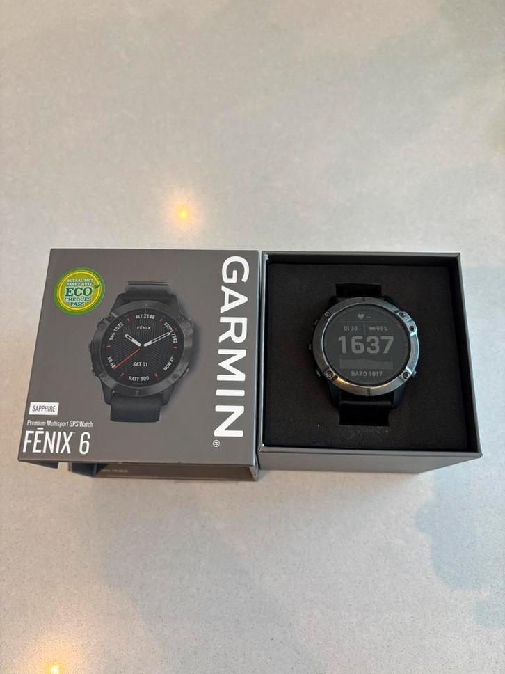 Garmin Fenix 6 Sapphire, Handtassen en Accessoires, Sporthorloges, Gebruikt, Zwart, Afstand, Calorieverbanding, Conditie, GPS