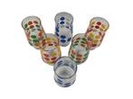 Set (6) retro glazen met gekleurde stippen  - Jaren '70, Warendestraat 51, Nazareth, Keukie's Shop, Ophalen of Verzenden, Zo goed als nieuw