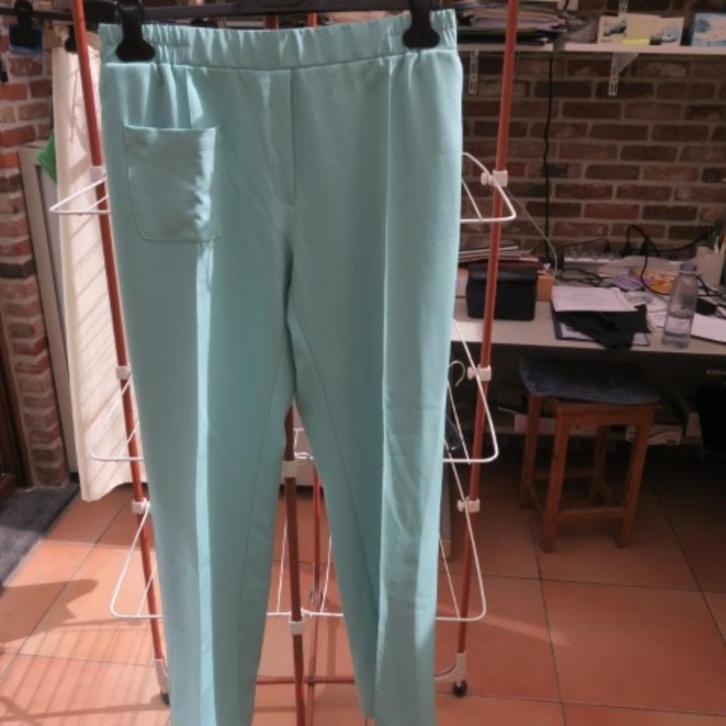 Broek mintgroen elast. band Nathalie Vleeschouwer mt L, Kleding | Dames, Broeken en Pantalons, Zo goed als nieuw, Maat 42/44 (L)