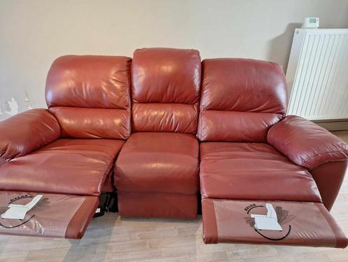 zetel met 2 relaxen, Huis en Inrichting, Zetels | Zetels, Gebruikt, Rechte bank, Driepersoons, 200 tot 250 cm, 75 tot 100 cm, Leer