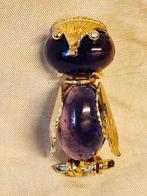 Gouden broche uit met diamanten en amethisten, Gebruikt, Minder dan 4 cm, Ophalen of Verzenden, Met edelsteen