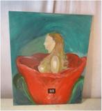 Mooi Modern Geschilderd Werk 'Vrouw in Bloem' - Claire, Antiek en Kunst, Kunst | Schilderijen | Modern, Ophalen of Verzenden