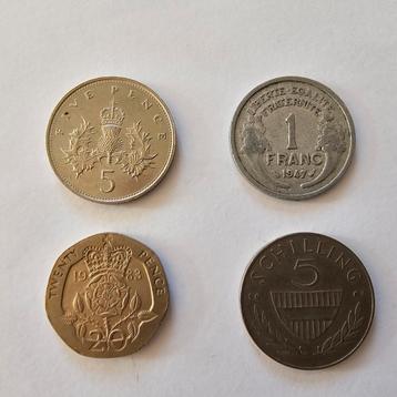 1 Franse Franc '47/5 Schilling AT '69/5&20 Pence UK '88&'83 beschikbaar voor biedingen