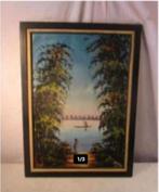 Mooi Geschilderd Werk 'Rivier en Oerwoud' - Bamu, Antiek en Kunst, Ophalen of Verzenden