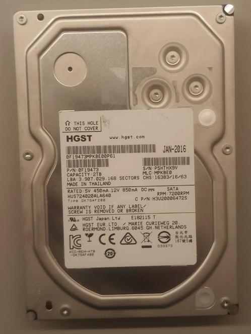 HDD 2TB SATA 3.5 inch, Computers en Software, Harde schijven, Gebruikt, Desktop, Intern, HDD, SATA, Ophalen of Verzenden