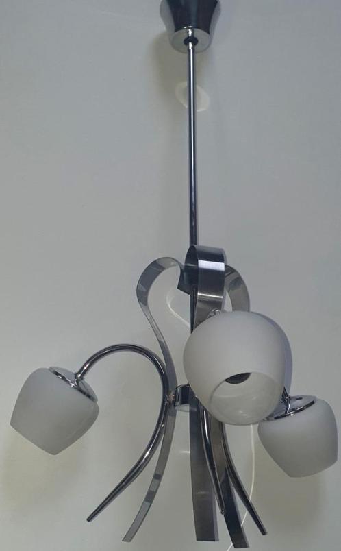 Design kroonluchter in chroom. 3 takken. 1970/80 periode, Antiek en Kunst, Antiek | Verlichting, Ophalen of Verzenden