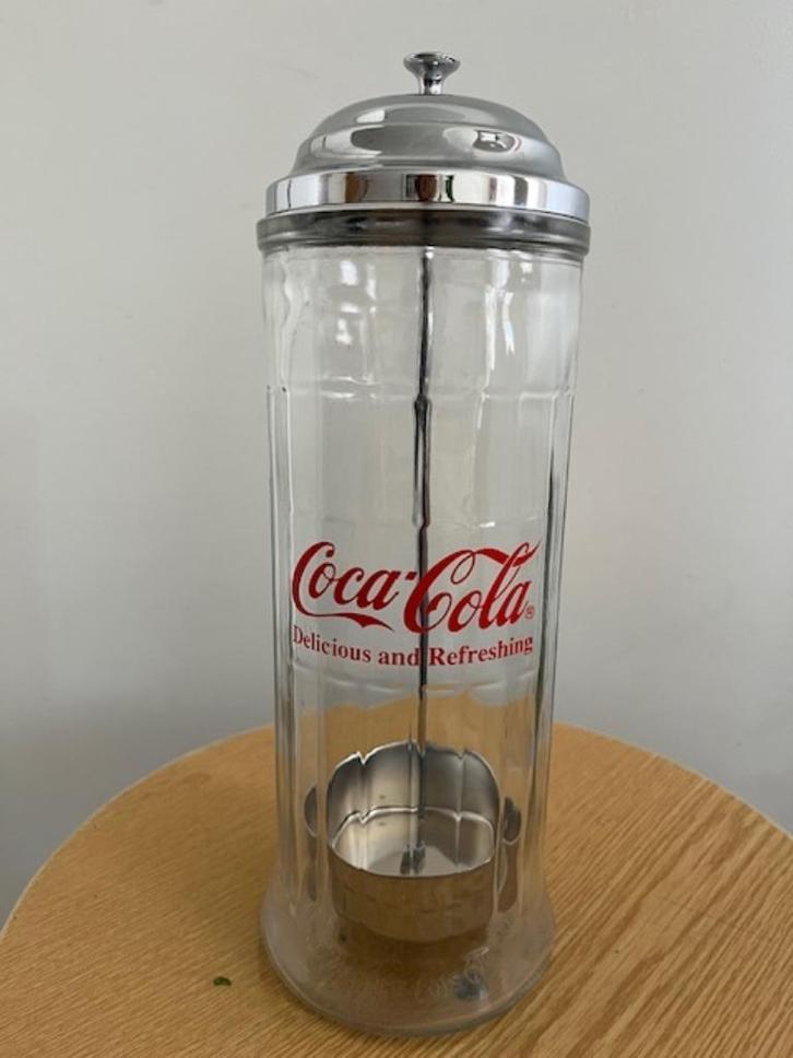 Coca-Cola glazen rietjes pot - straw dispenser, Verzamelen, Retro, Huis en Inrichting, Ophalen