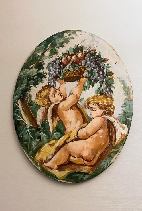 Ovale handgeschilderd doek van Engeltjes, Antiek en Kunst, Kunst | Schilderijen | Klassiek, Ophalen