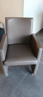 6 Lederen eetkamerstoelen met wieltjes, Ophalen, Bruin, Leer, Vijf, Zes of meer stoelen