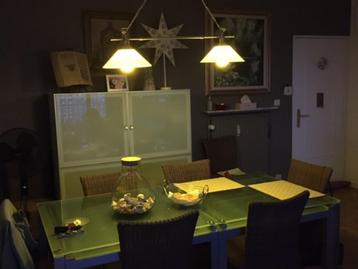 Dubbele kroonluchter van roestvrij staal en glas, verstelbaa beschikbaar voor biedingen