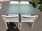 Glazen keukentafel met 4 stoelen, Huis en Inrichting, Ophalen, Gebruikt, 100 tot 150 cm, Minder dan 100 cm