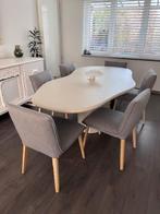 6 Mobitec eetkamerstoelen – stof Silver / hout – goede staat, Huis en Inrichting, Stoelen, Ophalen, Gebruikt, Scandinavisch, Stof