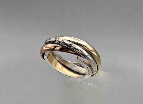 Gouden Vintage tri-color ring met diamanten. 2024/24., Handtassen en Accessoires, Ringen, Zo goed als nieuw, Dame, 17 tot 18, Goud