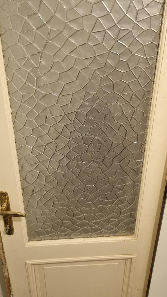 Vintage houten deur met decoratief glas (H202 x B71 cm), Doe-het-zelf en Bouw, Deuren en Vliegenramen, Gebruikt, Binnendeur, 200 tot 215 cm