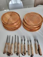 6 borden + onderstel en houten bestek, Ophalen, Gebruikt, Hout