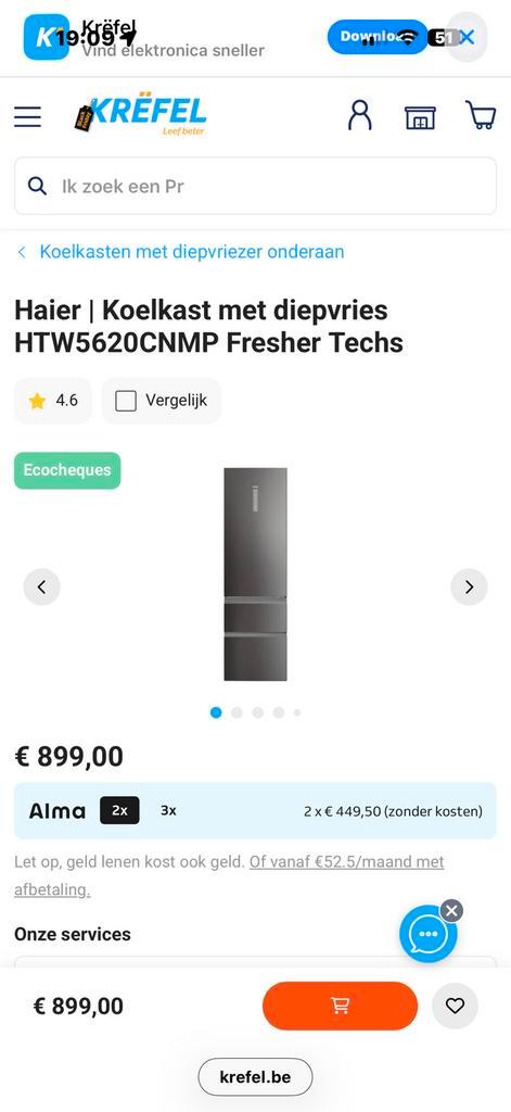 Haier koelkast met diepvriesvlak moet snel weg, Elektronische apparatuur, Koelkasten en IJskasten, Zo goed als nieuw, Ophalen