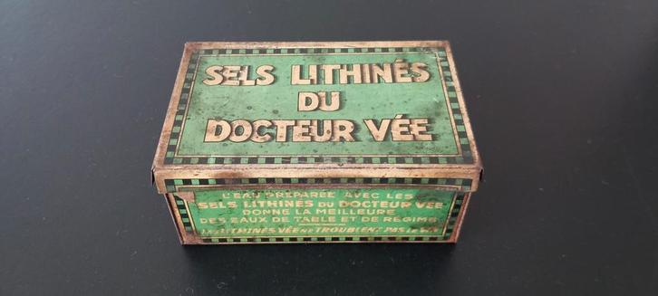 Oude metalen doos Lithine Salts van Doctor Vée, Verzamelen, Blikken, Gebruikt, Ophalen of Verzenden