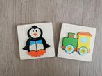 Twee houten legpuzzels pinguïn en trein, Autres types, Utilisé, Enlèvement ou Envoi