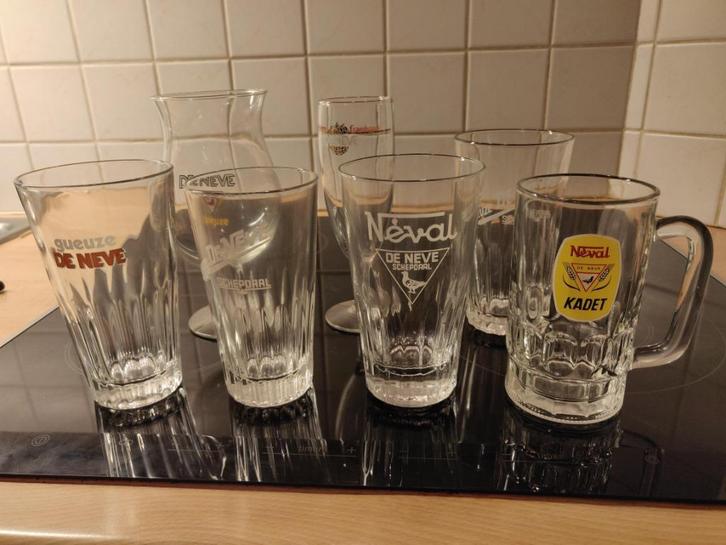 Set van 7 vintage glazen De Neve Schepdaal, Verzamelen, Glas en Drinkglazen, Gebruikt, Bierglas, Ophalen